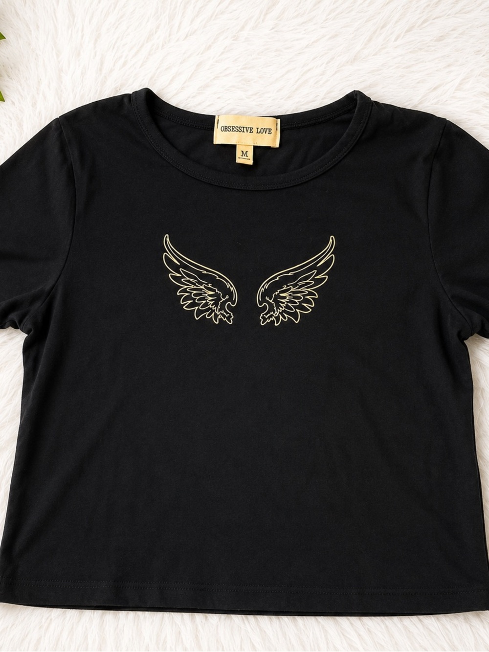 Obsessive Love Black Angel Wings Graphic Tee | Size M